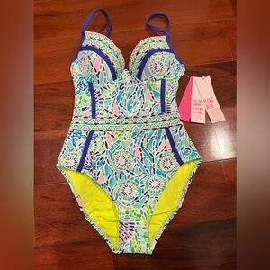 NWT lilly pulitzer palma one piece swimsuit - blue ibiza open water